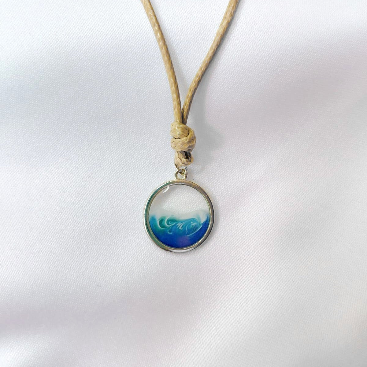 Transparent Ocean Pendant Necklace on Adjustable Rope – Resin-Filled Ocean Waves