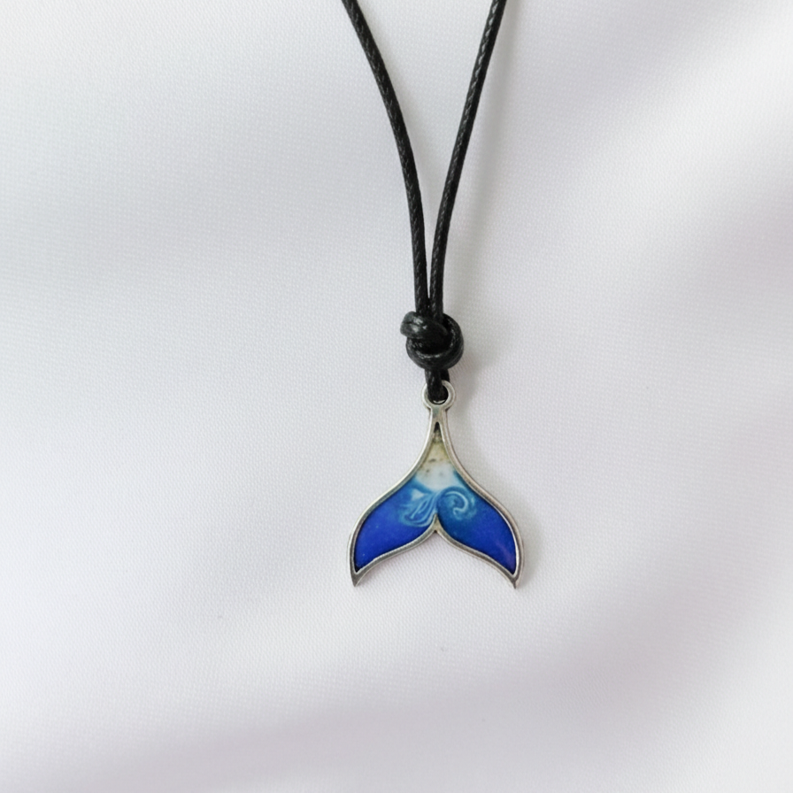 Whale Tail Pendant Necklace on Adjustable Rope – Resin-Filled with Real Hermanus Beach Sand