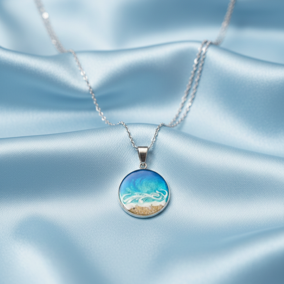 Large Ocean Beach Necklace – Sterling Silver & Stainless Steel
