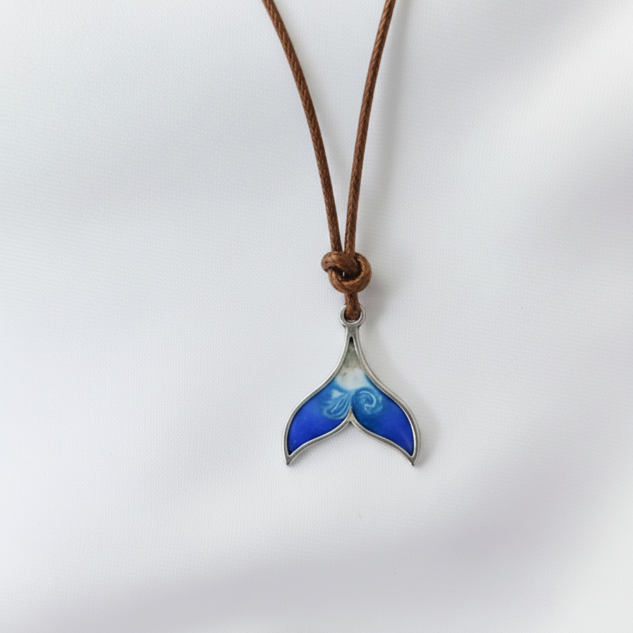 Whale Tail Pendant Necklace on Adjustable Rope – Resin-Filled with Real Hermanus Beach Sand
