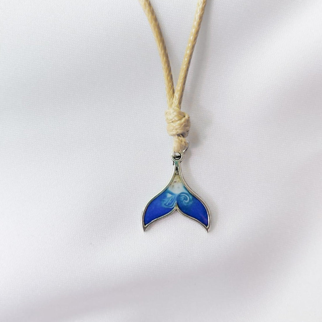 Whale Tail Pendant Necklace on Adjustable Rope – Resin-Filled with Real Hermanus Beach Sand