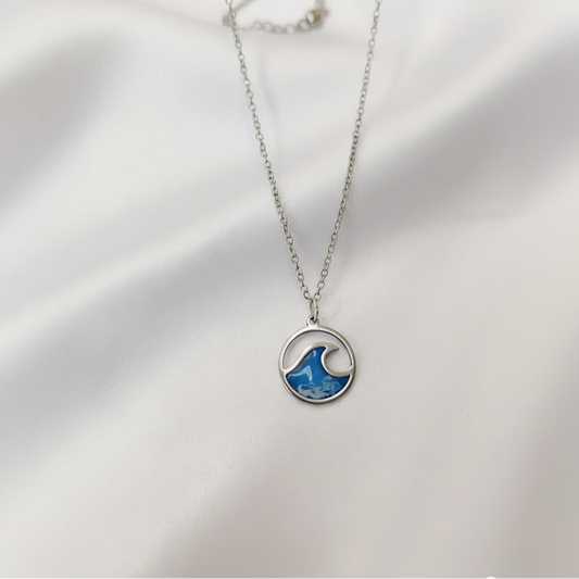 Ocean Wave Necklace – Resin-Filled Pendant | Sterling Silver & Stainless Steel