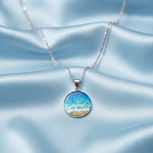 Large Ocean Beach Necklace – Sterling Silver & Stainless Steel