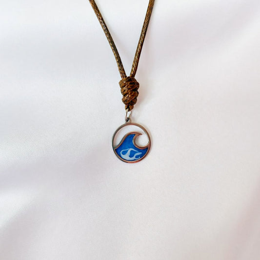 Wave Pendant Necklace on Adjustable Rope – Resin-Filled Ocean Wave